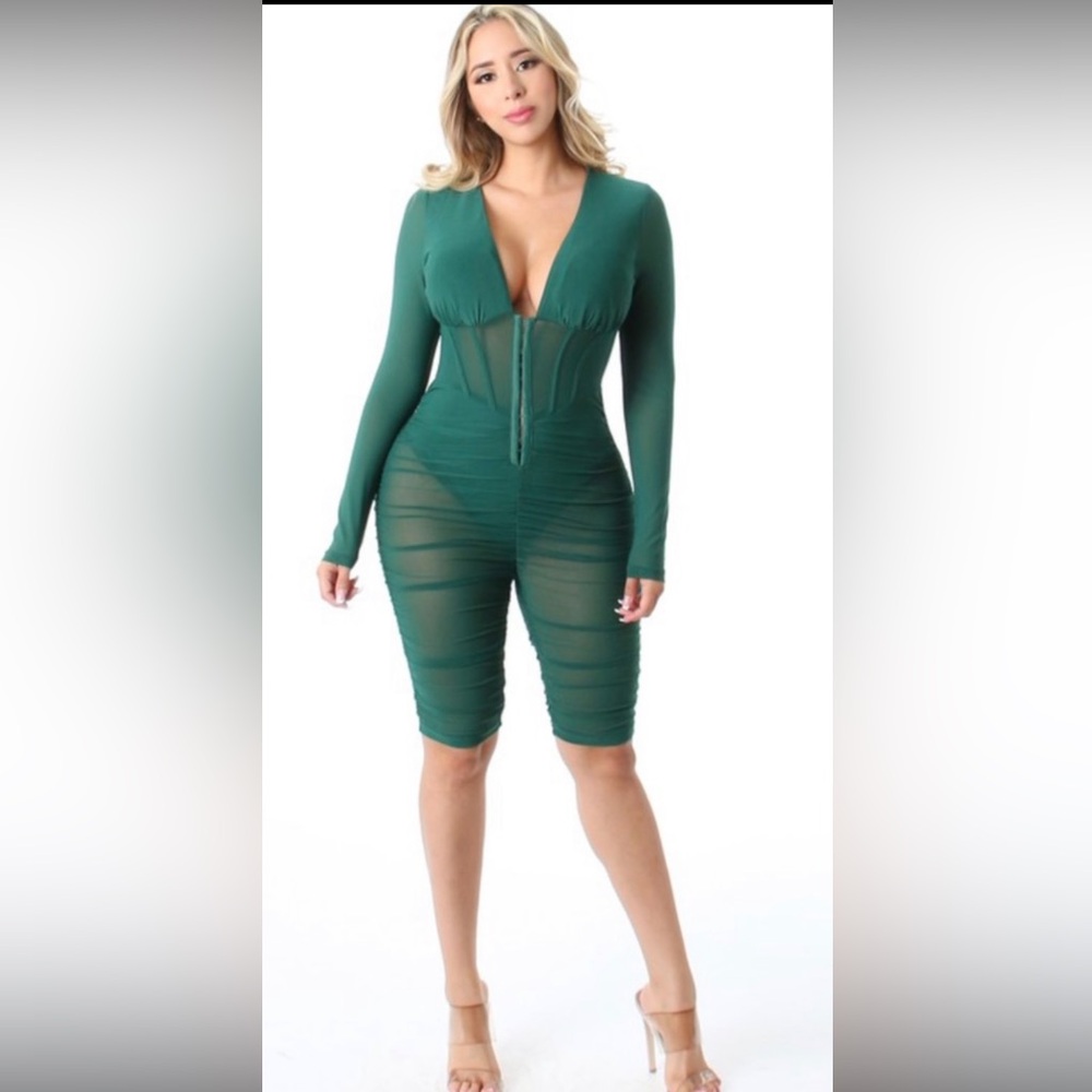 Green Mesh Sheer Romper